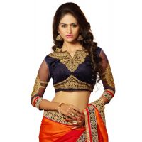 Alisha Orange Embroidered Traditional Designer Party Wear Saree With Matching Blouse Piece