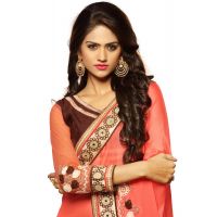 Alisha Peach Embroidered Traditional Designer Party Wear Saree With Matching Blouse Piece