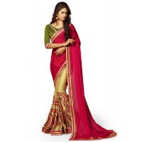 Alisha Red Embroidered Traditional Designer Party Wear Saree With Matching Blouse Piece