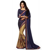 Alisha Blue Embroidered Traditional Designer Party Wear Saree With Matching Blouse Piece