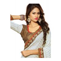 Alisha White Embroidered Traditional Designer Party Wear Saree With Matching Blouse Piece