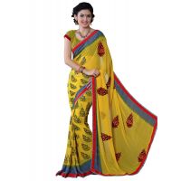 Alpana Mustard Georgette Traditional Saree With Matching Blouse Piece