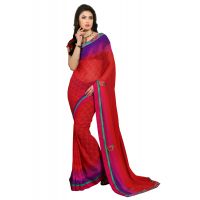 Alpana Red Georgette Traditional Saree With Matching Blouse Piece
