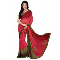 Alpana Pink Georgette Traditional Saree With Matching Blouse Piece