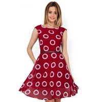 Maroon Designer Circle Printed Sleeveless Dress