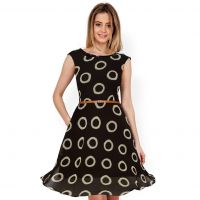 Brown Designer Circle Printed Sleeveless Dress