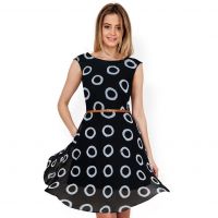 Black Designer Circle Printed Sleeveless Dress