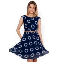 Blue Designer Circle Printed Sleeveless Dress