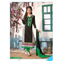V&V Buy Black Green Cotton Dress Material