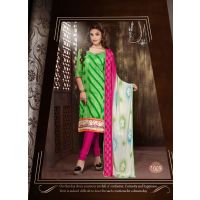 V&V Buy Green Pink Cotton Dress Material