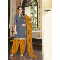 V&V Gray Yellow Karishma Kapoor Patiala Cotton Dress Material