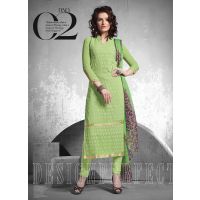 V&V Purchase Parrot Green Schiffli Work Dress Material
