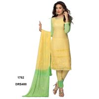 V&V Latest Pure Chiffon Yellow & Parrot Color Dress Material 