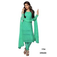 V&V Latest Pure Chiffon Green Color Embroidered Work Dress Material