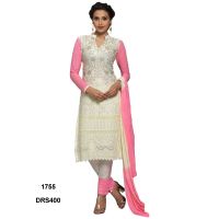 V&V Latest Pure Chiffon White & Pink Color Dress Material