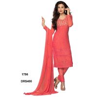 V&V Latest Pure Chiffon Red Color Embroidered Work Dress Material 