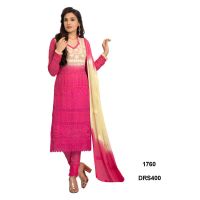 V&V Latest Pure Chiffon Pink & Cream Color Dress Material