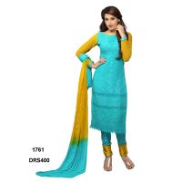 V&V Latest Pure Chiffon Blue & Yellow Color Dress Material