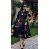 Classic Black Floral Printed Women Dresses