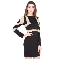 Elliana Black & Beige Contrast Color Bodycon Dress