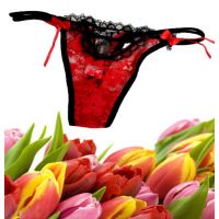 Floral Red Double String Thong 