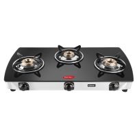 Pigeon Oval Stainless Steel Glass Top 3 Burner Gas Stove, Black