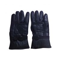 Seasons Black Leather Woolen Gloves For Men