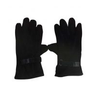 Seasons Black Leather Woolen Gloves For Men