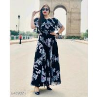 Designer Black Floral Printed Superior Gowns