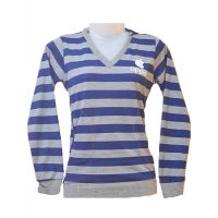 Grey Blue Striped Hoody Sweatshirt with Side Pockets