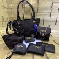 Seasons Designer Black Set of 7 Double Zip Handbags