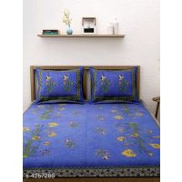 Seaons Eva Stylish Pure Cotton 100x90 Double Bedsheets Vol 1 (Blue Floral Design Pattern)