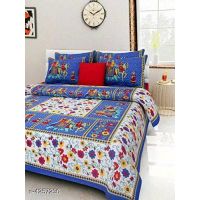 Seaons Eva Stylish Pure Cotton 100x90 Double Bedsheets Vol 1 (Blue Multi Pattern Design)