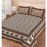 Seaons Ravishing Stylish Polycotton 90 x 85 Double Besheets Vol 3 (Light Brown Floral Design)