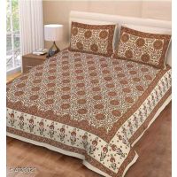 Seaons Ravishing Stylish Polycotton 90 x 85 Double Besheets Vol 3 (Golden Brown Floral Pattern)