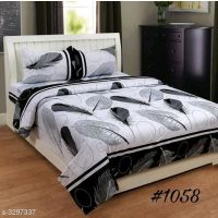 Seaons Comfortable Printed Double Bedsheets Vol 15 (Black & White Feather Printed)