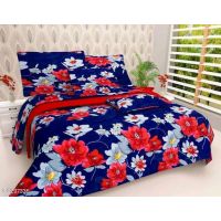 Seaons Comfortable Printed Double Bedsheets Vol 15 (Blue Multi-colour Floral Pattern)