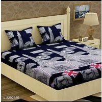 Seaons Comfortable Printed Double Bedsheets Vol 15 (Dark Blue Printed Design)