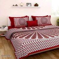 Seaons New Trendy Cotton 100 x 90 Double Bedsheets (Red  & White Pattern)