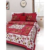 Seaons Eva Stylish Pure Cotton 100x90 Double Bedsheets Vol 1 (Red Floral Printed Design)