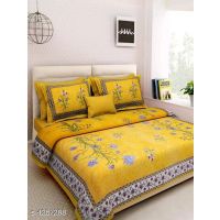 Seaons Eva Stylish Pure Cotton 100x90 Double Bedsheets Vol 1 (Yellow Floral Design Pattern)