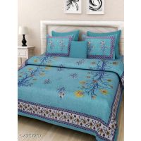 Seaons Eva Stylish Pure Cotton 100x90 Double Bedsheets Vol 1 (Sky BlueFloral Design Pattern)