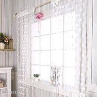 Classy White Net Polyester Printed Curtains 