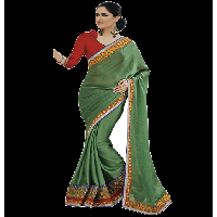 Green Colour Satin Chiffon Traditional Designer Occation Wear Saree With Matching Blouse Piece