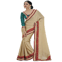 Cream Colour Satin Chiffon Traditional Designer Occation Wear Saree With Matching Blouse Piece