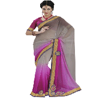 Grey And Pink Colour Chiffon Traditional Designer Occation Wear Saree With Matching Blouse Piece