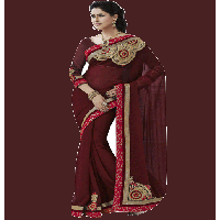Wine Colour Chiffon Traditional Designer Occation Wear Saree With Matching Blouse Piece