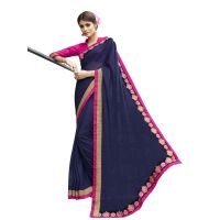 Navy Blue Traditional Designer Saree With Matching Blouse Piece