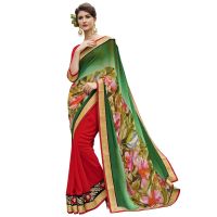 Green & Red Traditional Designer Saree With Matching Blouse Piece