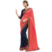 Pink & Navy Blue Traditional Designer Saree With Matching Blouse Piece